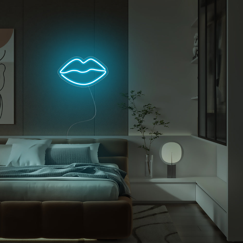 Mini Lips LED Neon Sign in Ice Blue