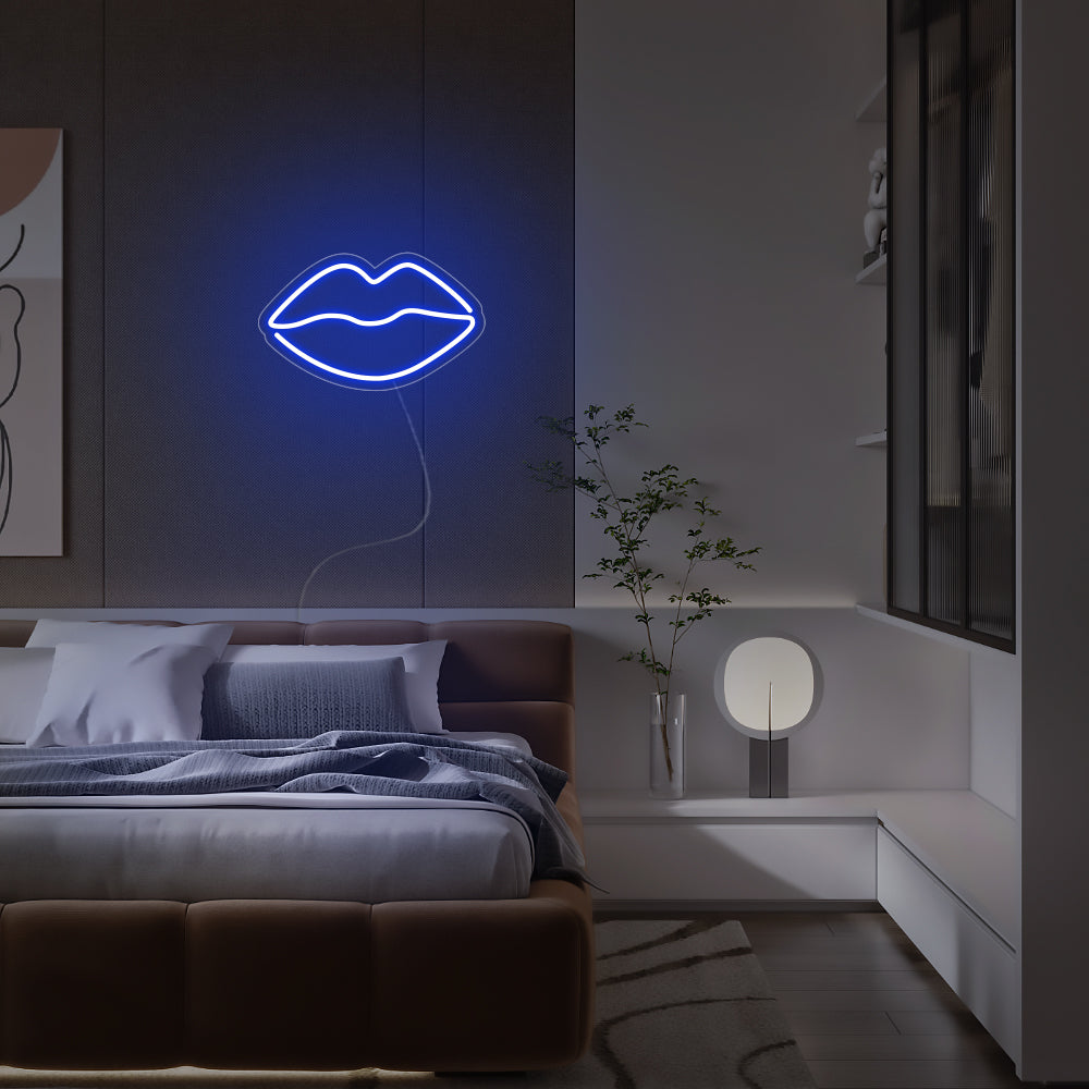 Mini Lips LED Neon Sign in Blue