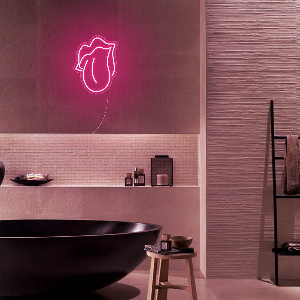 Mini Lips and Tongue LED Neon Sign in Hot Pink