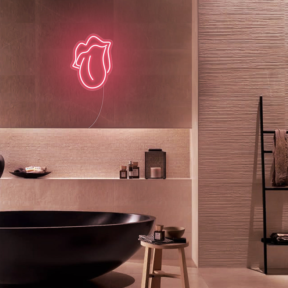 Mini Lips and Tongue LED Neon Sign in Light Pink