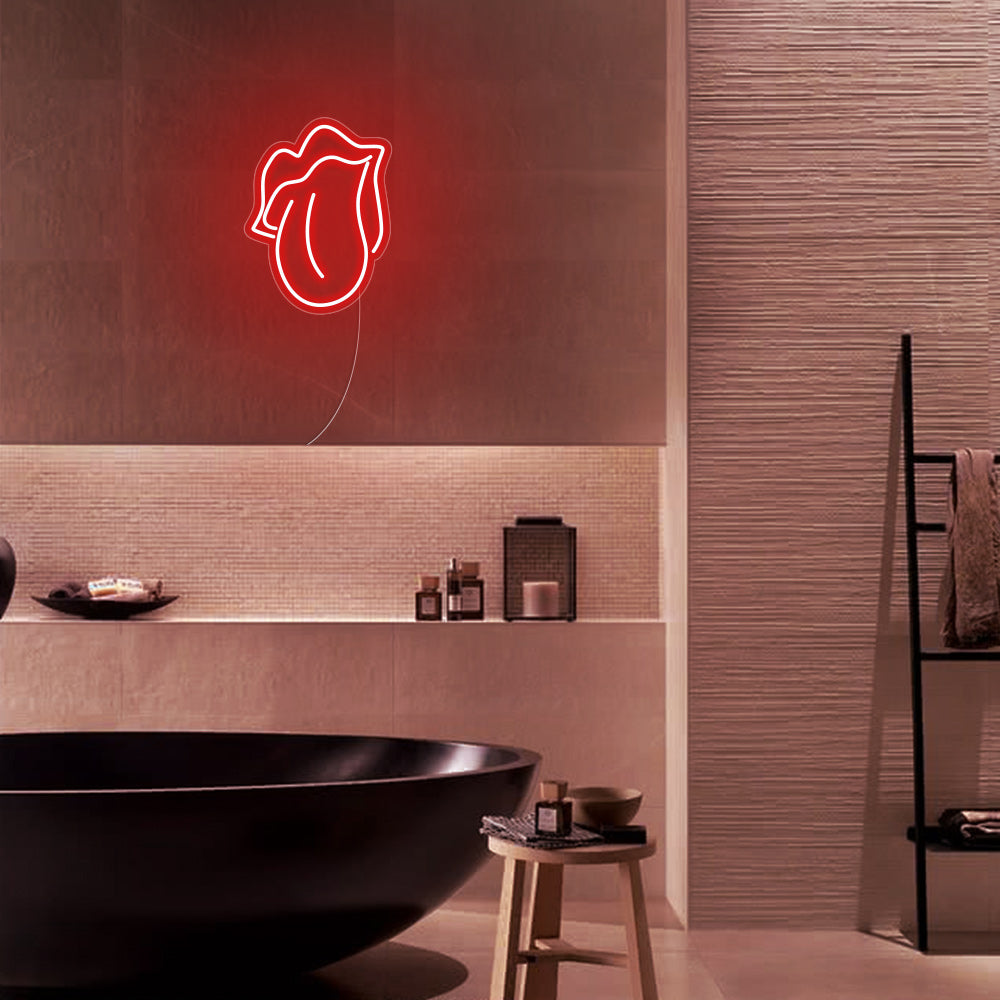 Mini Lips and Tongue LED Neon Sign in Red