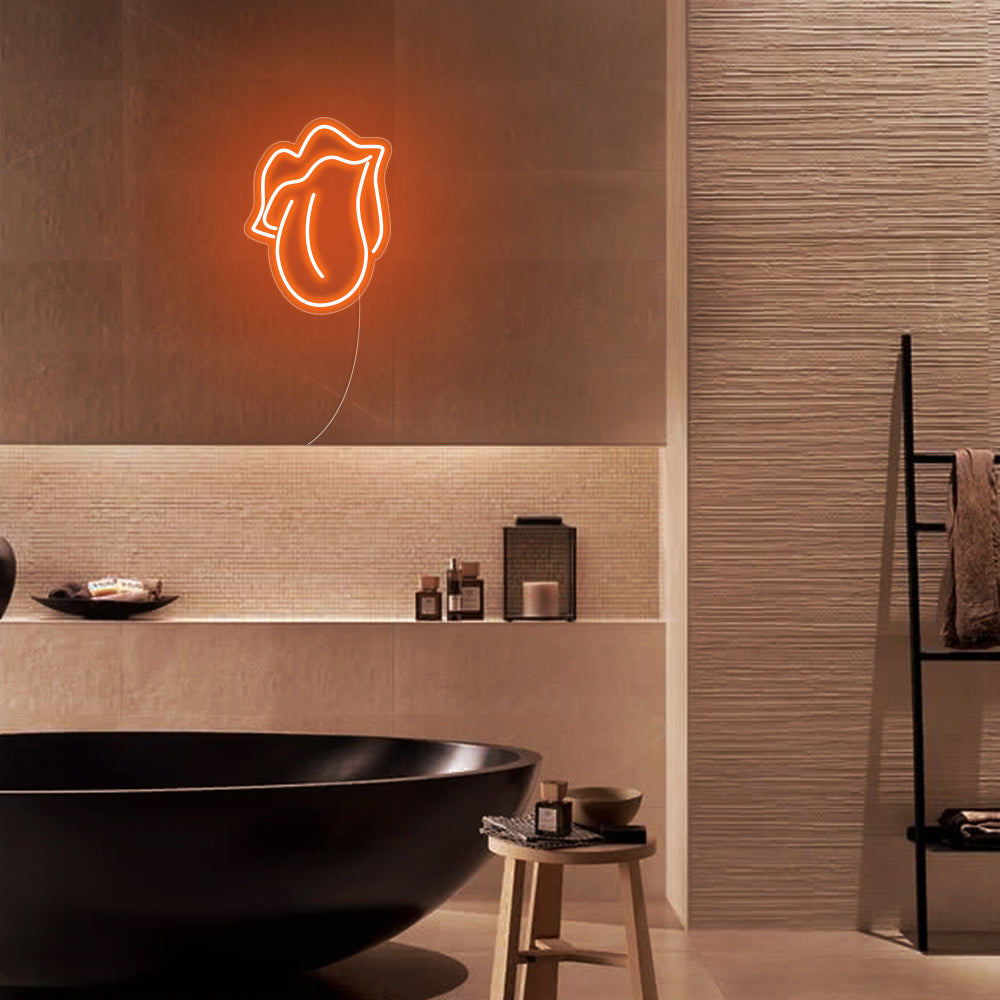 Mini Lips and Tongue LED Neon Sign in Orange