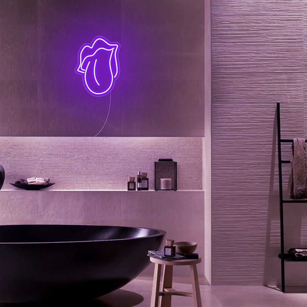 Mini Lips and Tongue LED Neon Sign in Purple