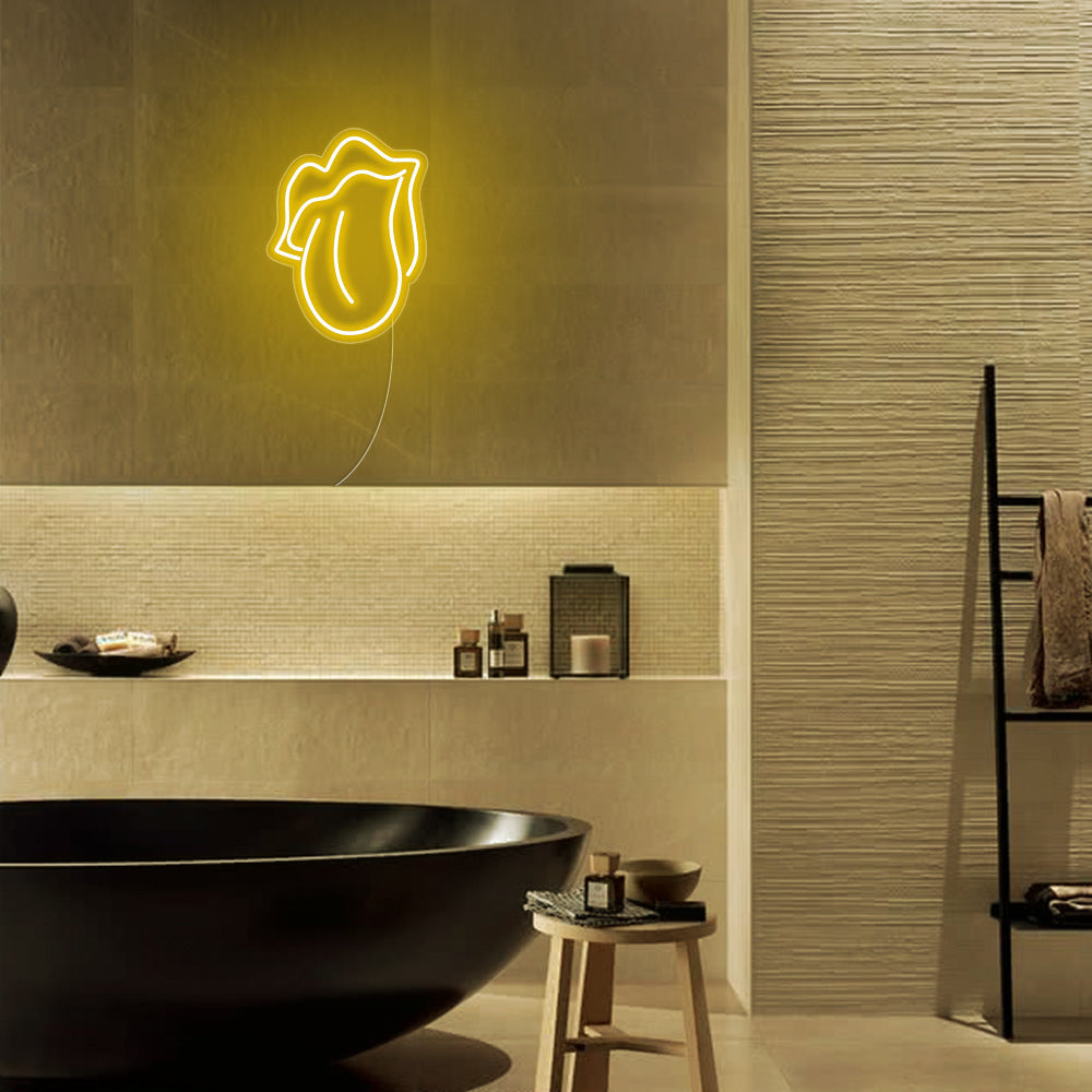 Mini Lips and Tongue LED Neon Sign in Yellow