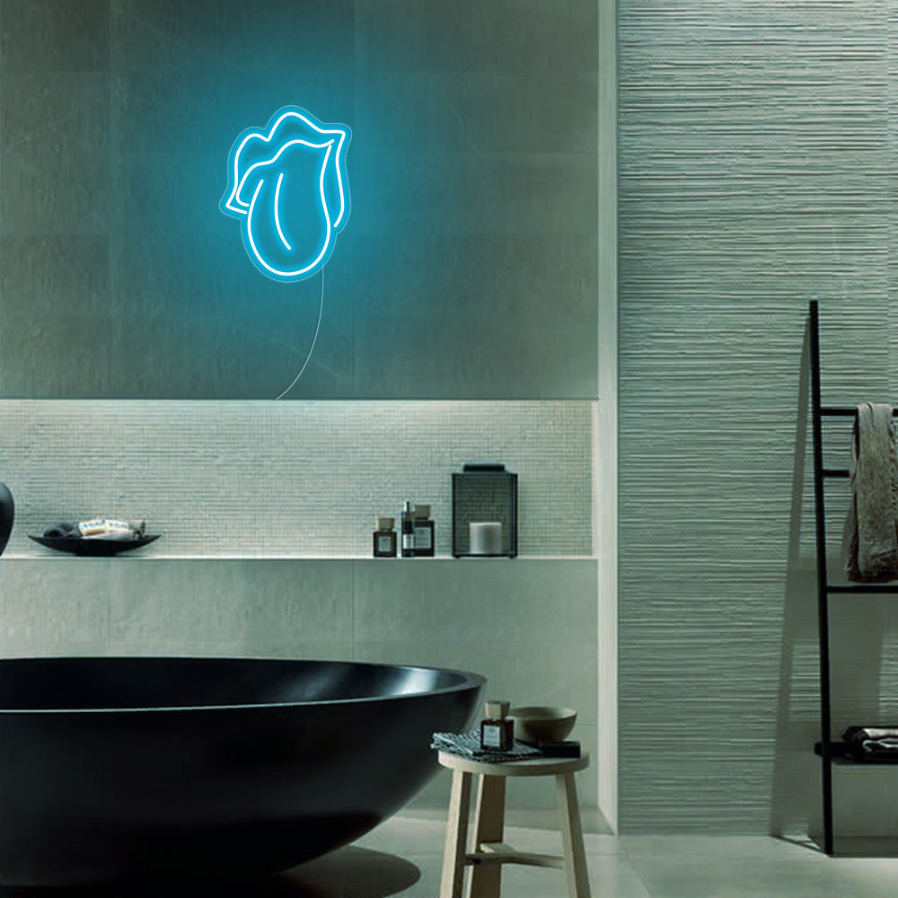 Mini Lips and Tongue LED Neon Sign in Ice Blue