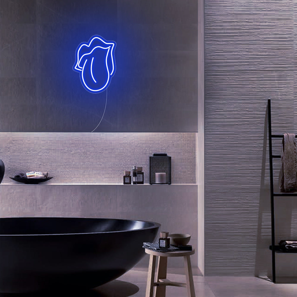 Mini Lips and Tongue LED Neon Sign in Blue