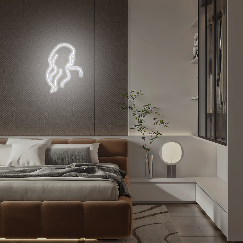 Mini Long Hair Silhouette LED Neon Sign in Cool White