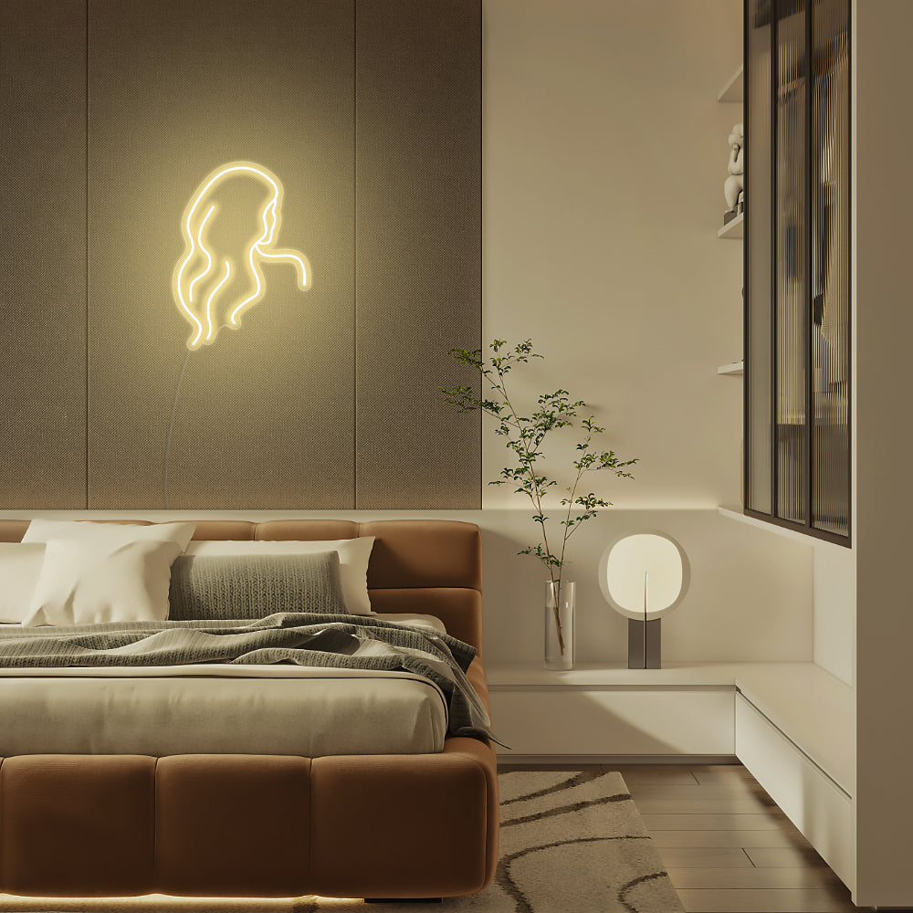 Mini Long Hair Silhouette LED Neon Sign in Warm White