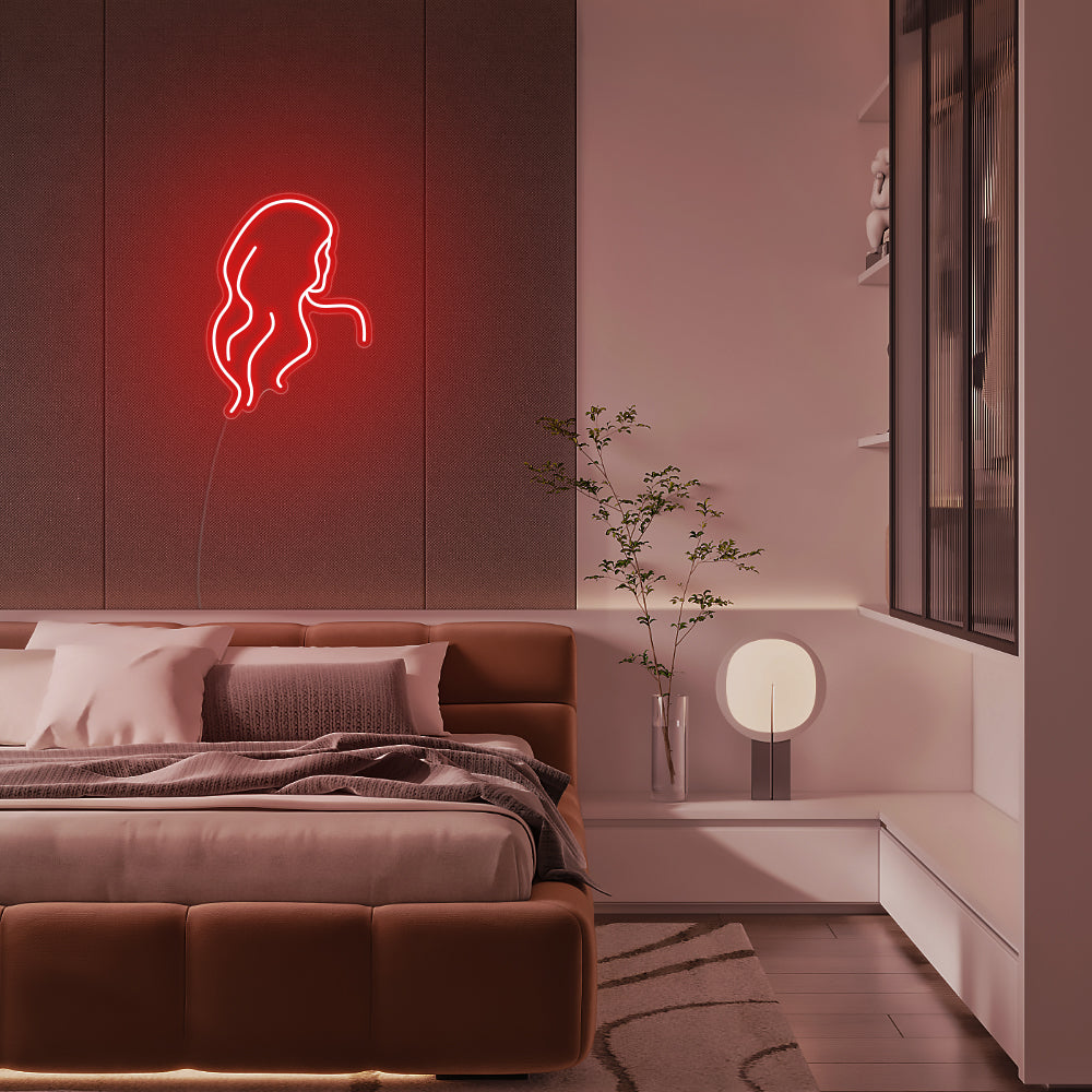 Mini Long Hair Silhouette LED Neon Sign in Red