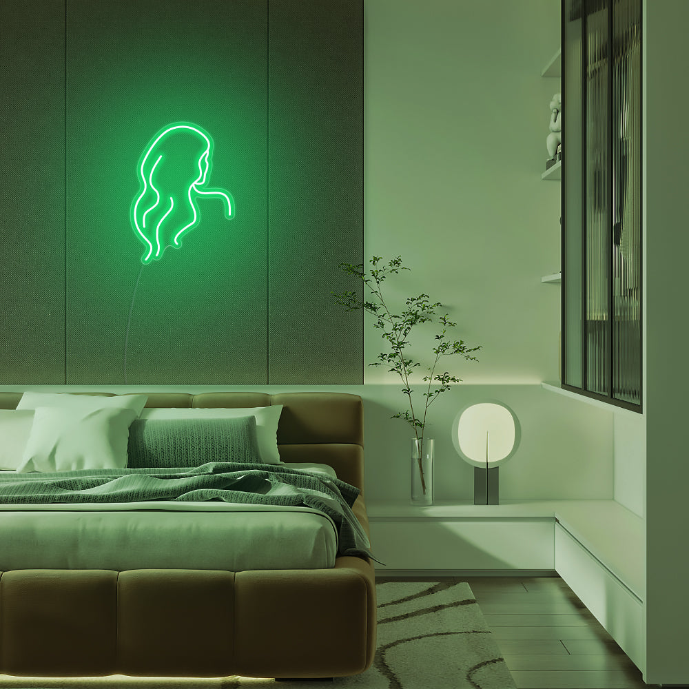 Mini Long Hair Silhouette LED Neon Sign in Green