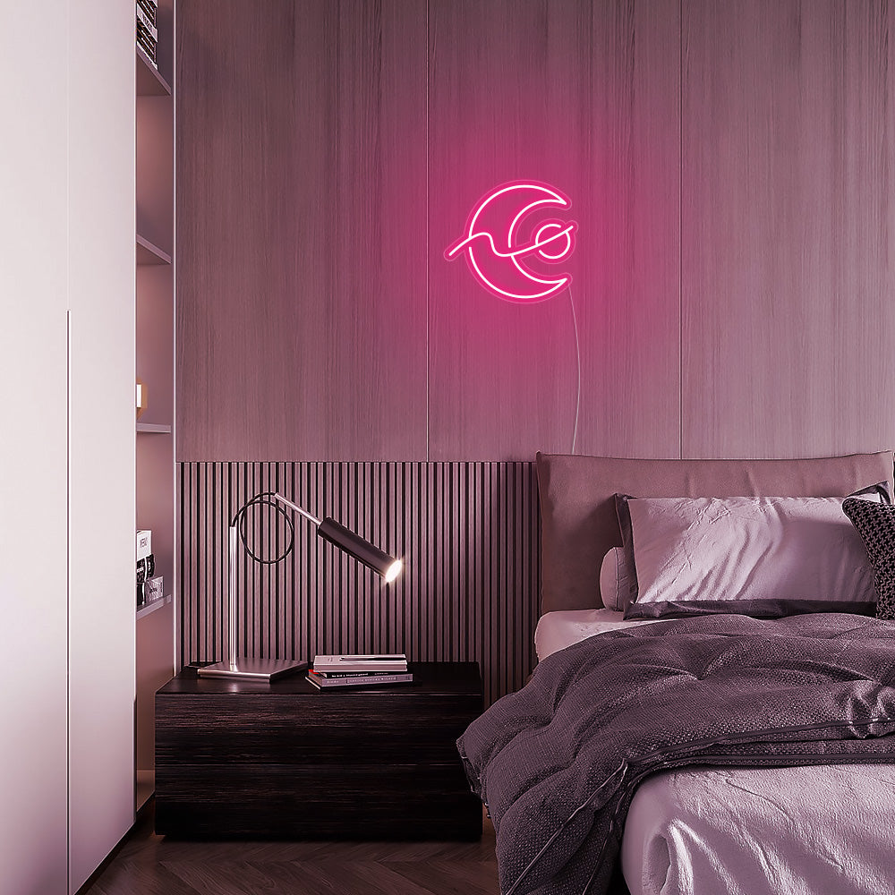 Mini Moon Phases LED Neon Sign in Hot Pink