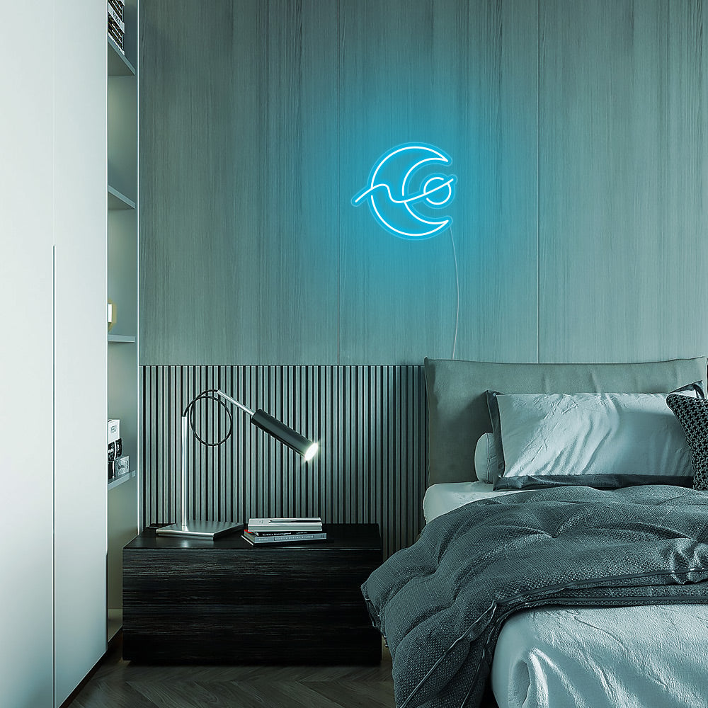 Mini Moon Phases LED Neon Sign in Ice Blue