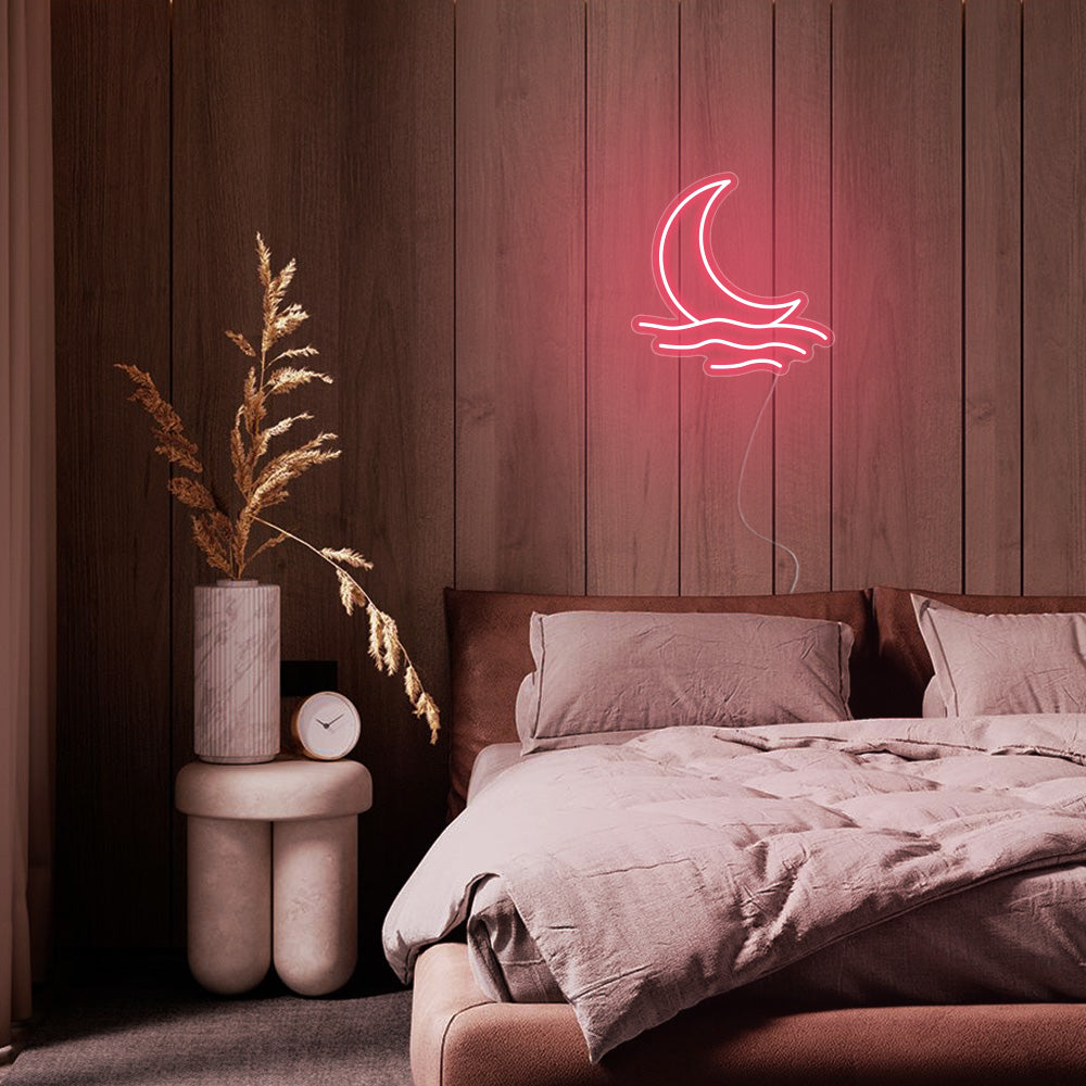 Mini Moonrise Over the Sea LED Neon Sign in Light Pink