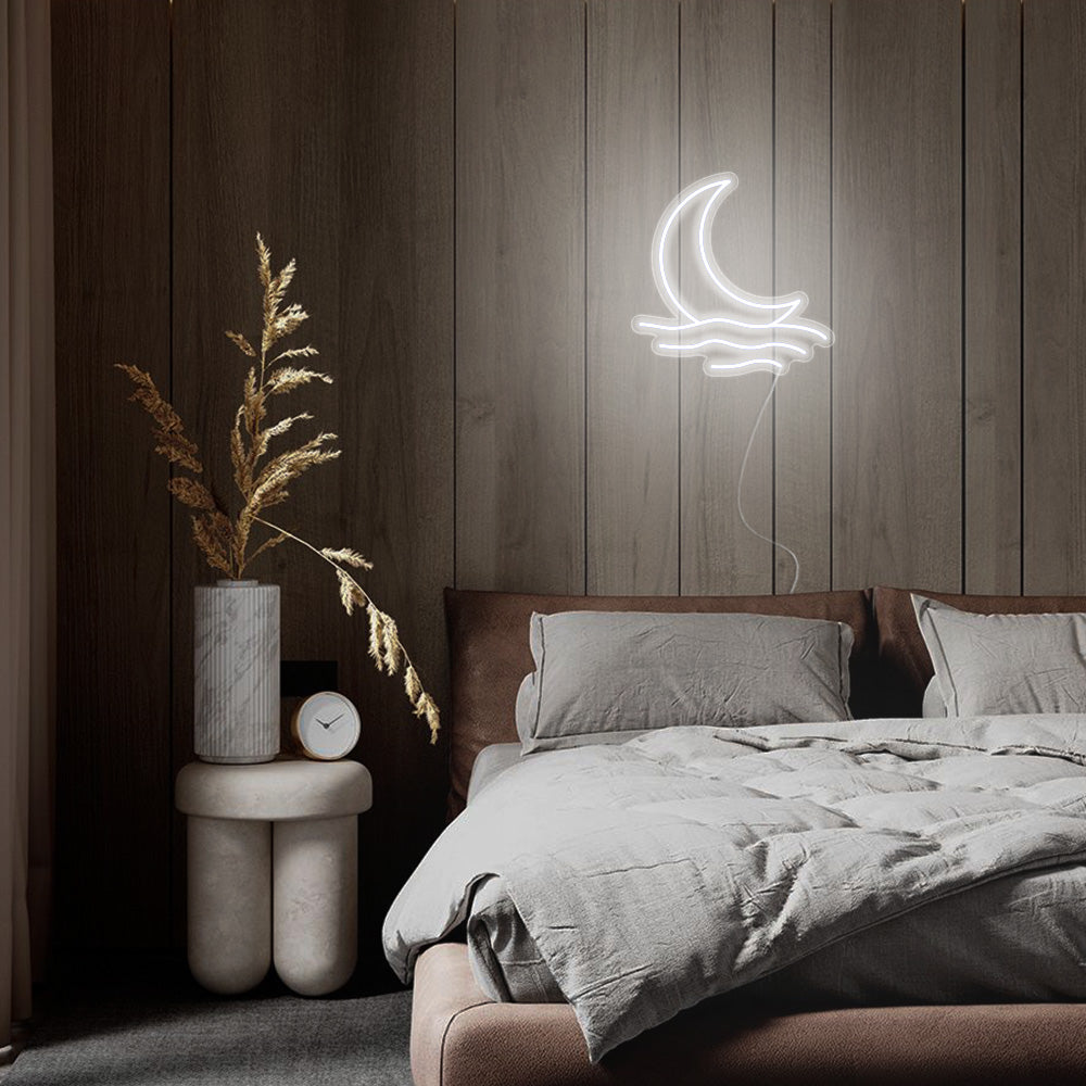 Mini Moonrise Over the Sea LED Neon Sign in Cool White