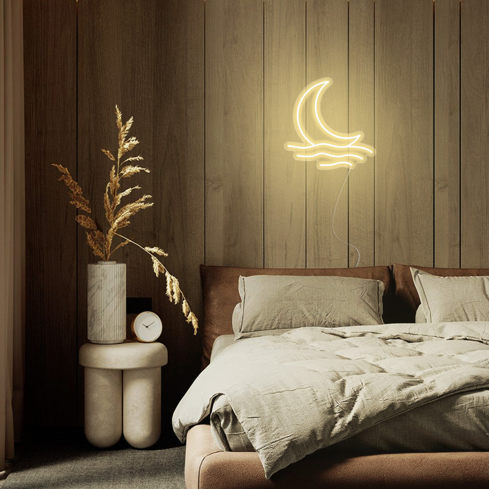 Mini Moonrise Over the Sea LED Neon Sign in Warm White