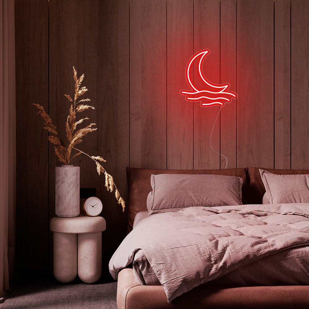 Mini Moonrise Over the Sea LED Neon Sign in Red