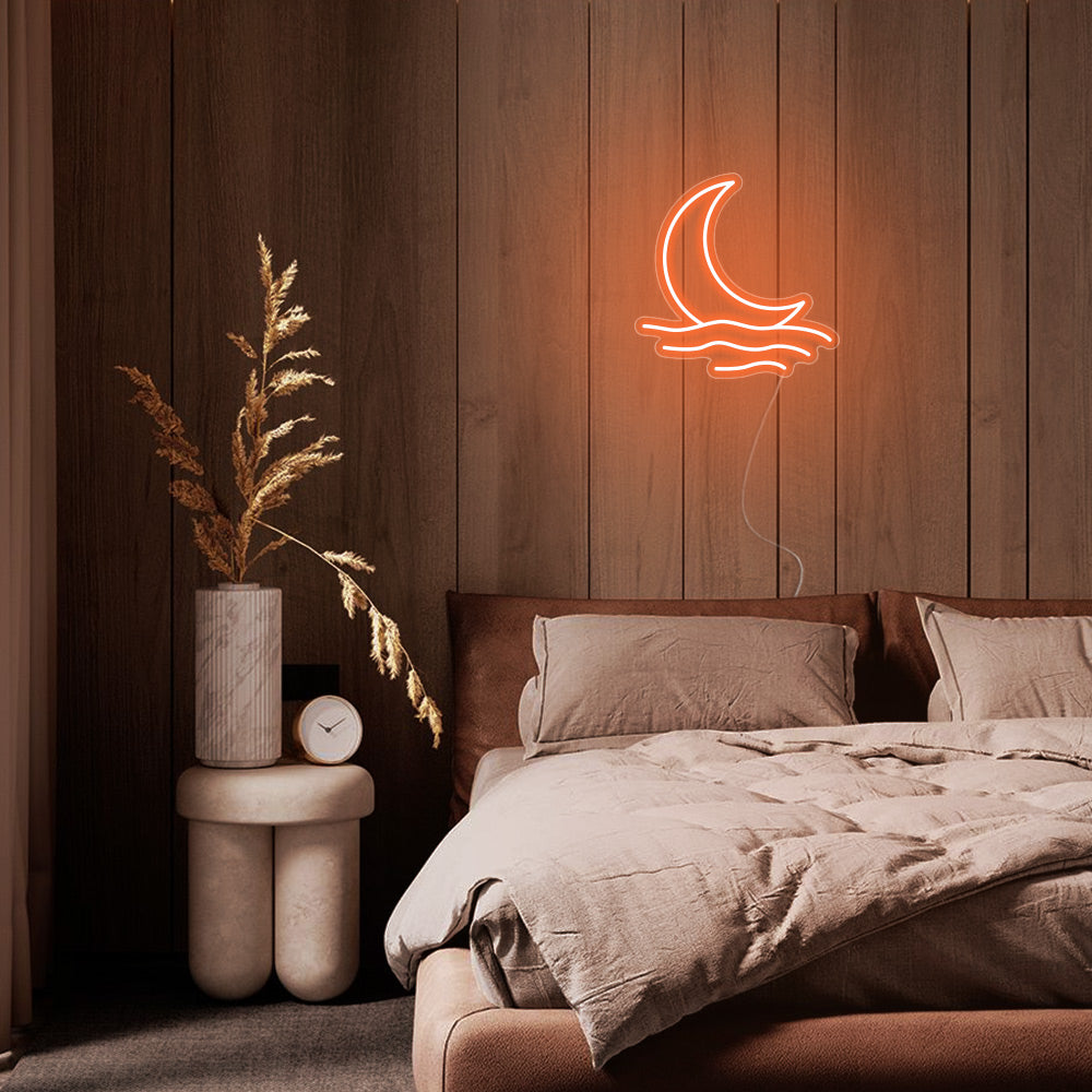 Mini Moonrise Over the Sea LED Neon Sign in Orange