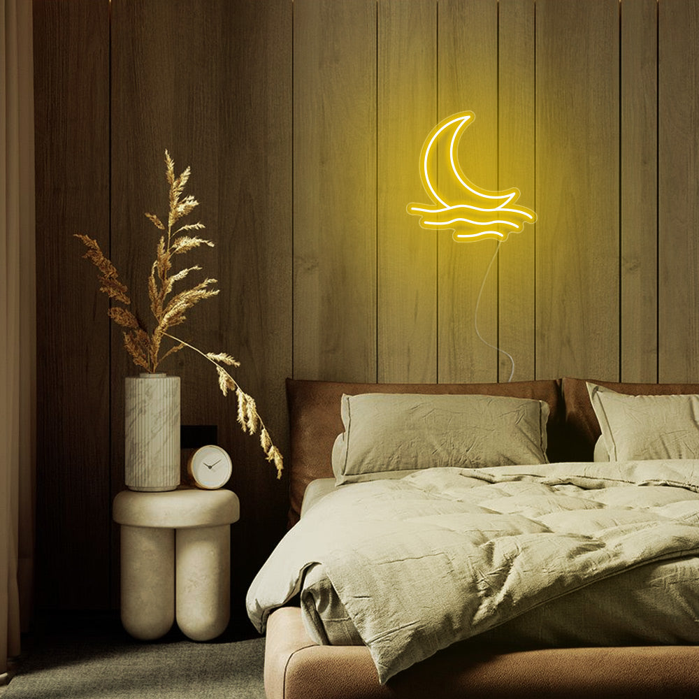Mini Moonrise Over the Sea LED Neon Sign in Yellow