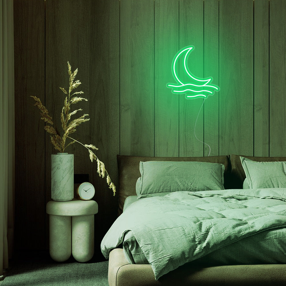 Mini Moonrise Over the Sea LED Neon Sign in Green
