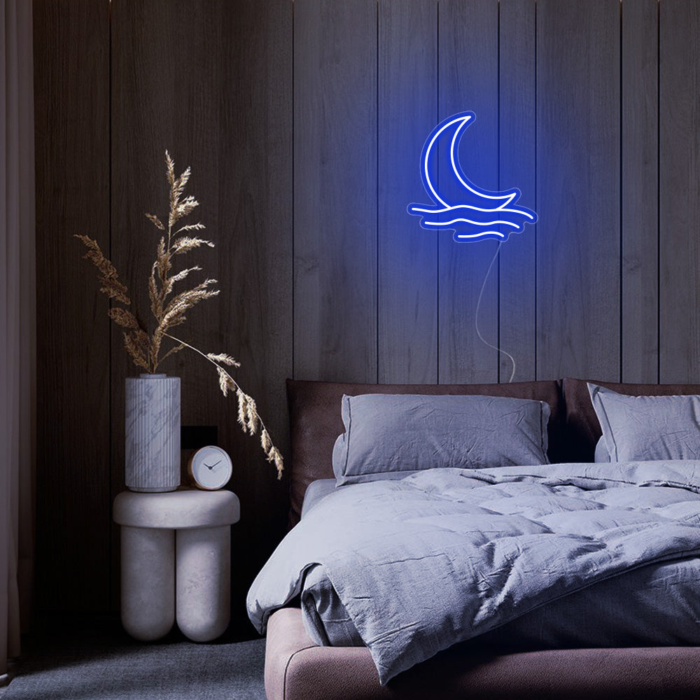 Mini Moonrise Over the Sea LED Neon Sign in Blue