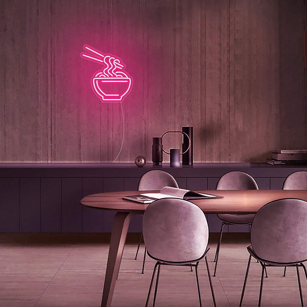 Mini Noodle Bowl LED Neon Sign in Hot Pink