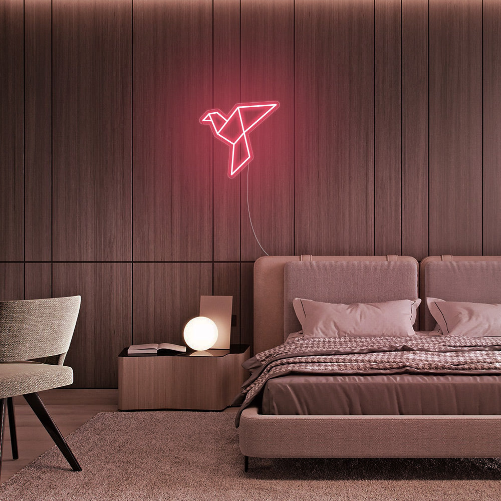 Mini Paper Crane LED Neon Sign in Light Pink