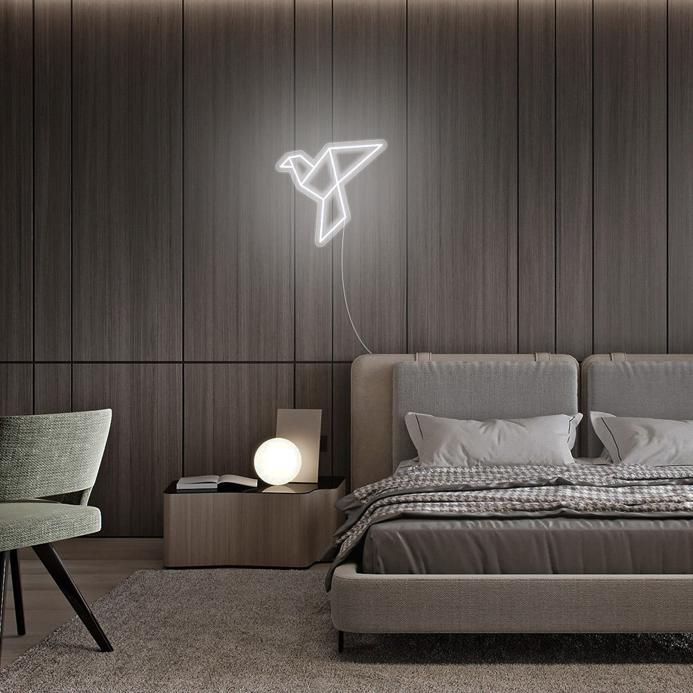 Mini Paper Crane LED Neon Sign in Cool White