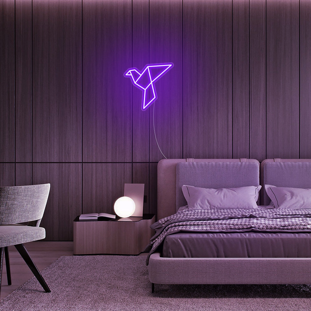 Mini Paper Crane LED Neon Sign in Purple