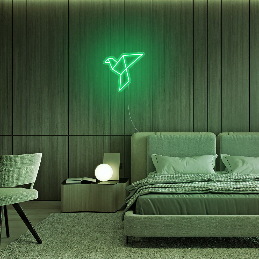 Mini Paper Crane LED Neon Sign in Green
