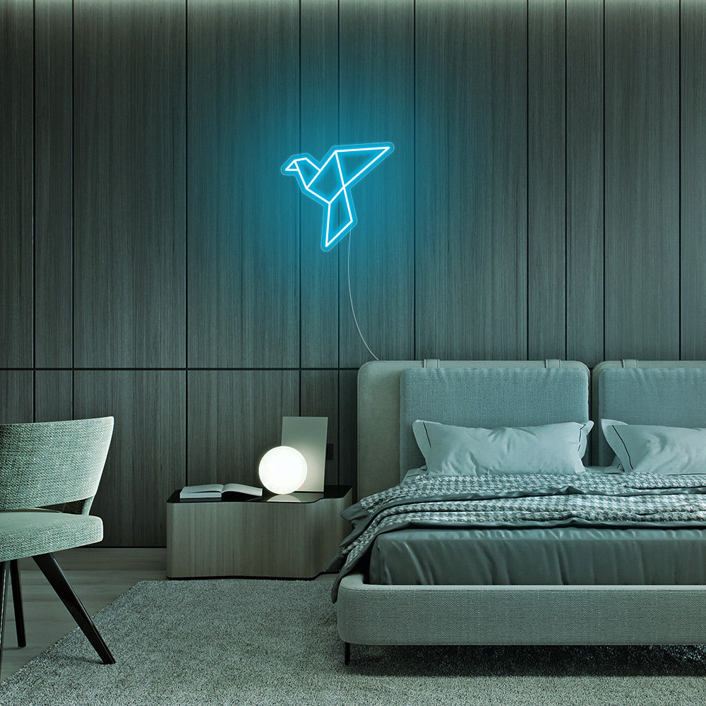 Mini Paper Crane LED Neon Sign in Ice Blue