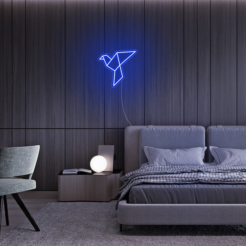 Mini Paper Crane LED Neon Sign in Blue