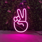 Mini Peace Sign Hand LED Neon Sign in Hot Pink