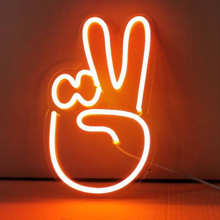 Mini Peace Sign Hand LED Neon Sign in Cool White