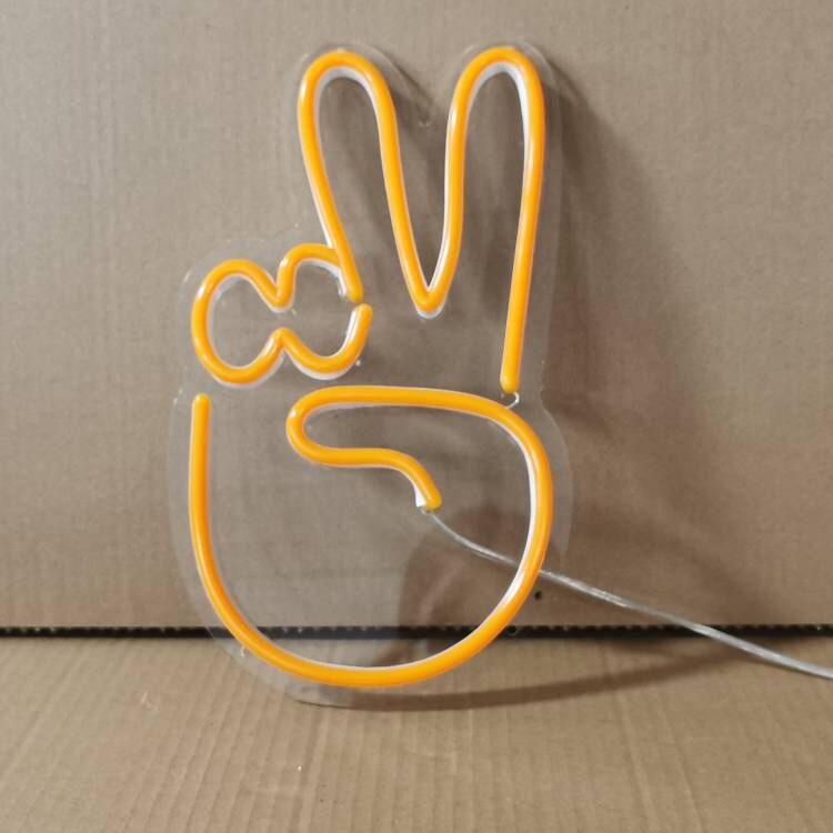 Mini Peace Sign Hand LED Neon Sign in Warm White