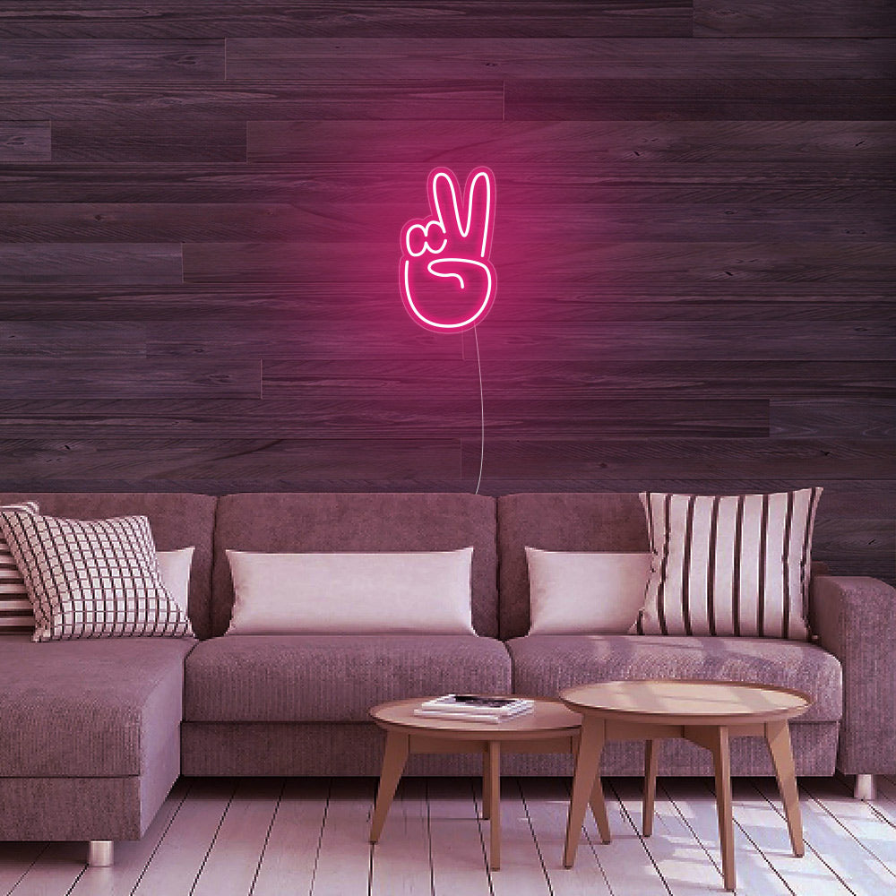 Mini Peace Sign Hand LED Neon Sign in Red