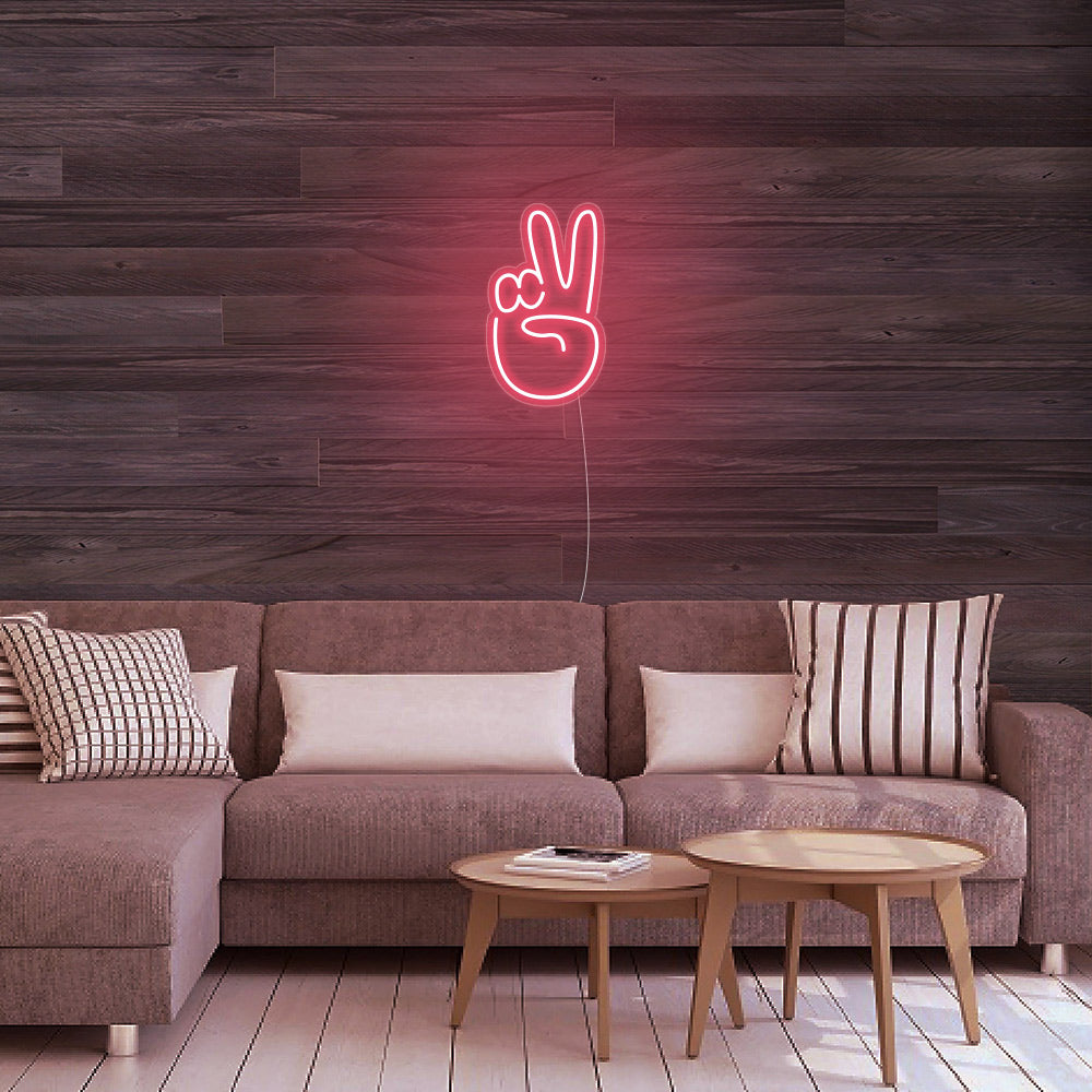 Mini Peace Sign Hand LED Neon Sign in Orange