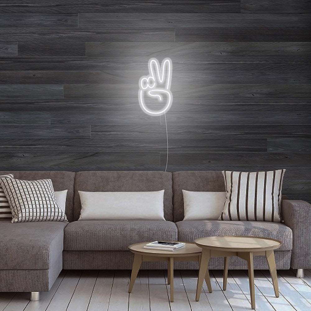 Mini Peace Sign Hand LED Neon Sign in Purple