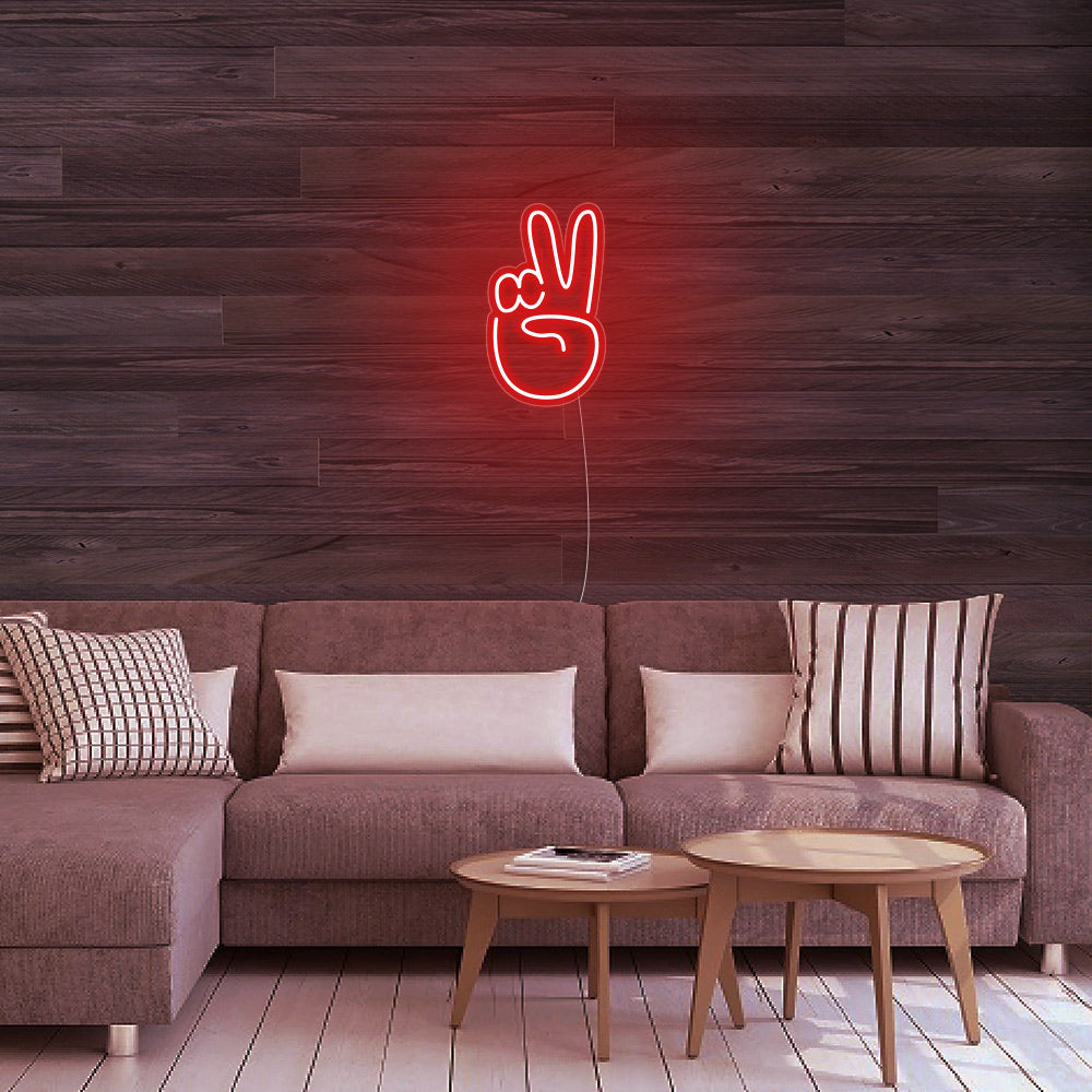 Mini Peace Sign Hand LED Neon Sign in Green