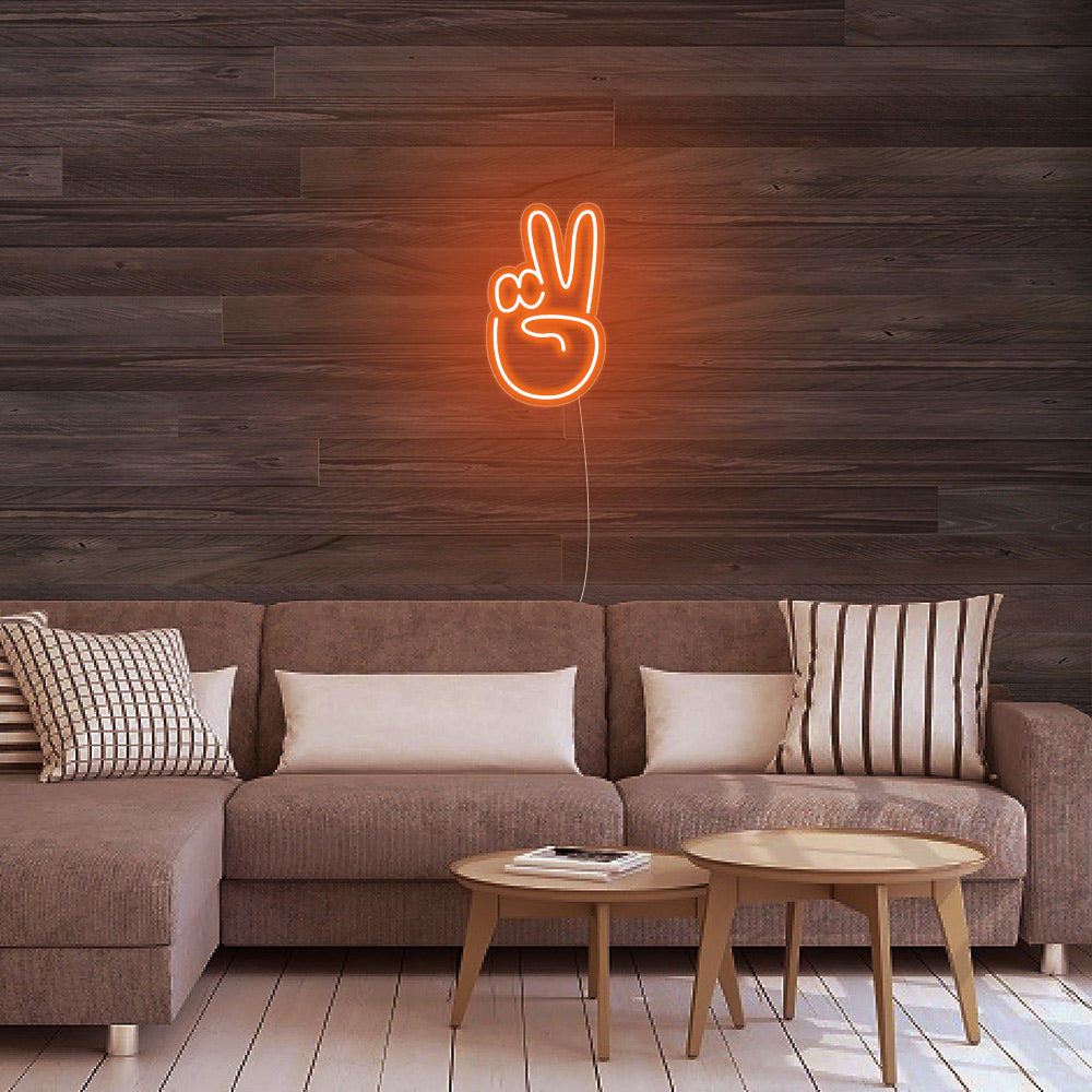 Mini Peace Sign Hand LED Neon Sign in Ice Blue