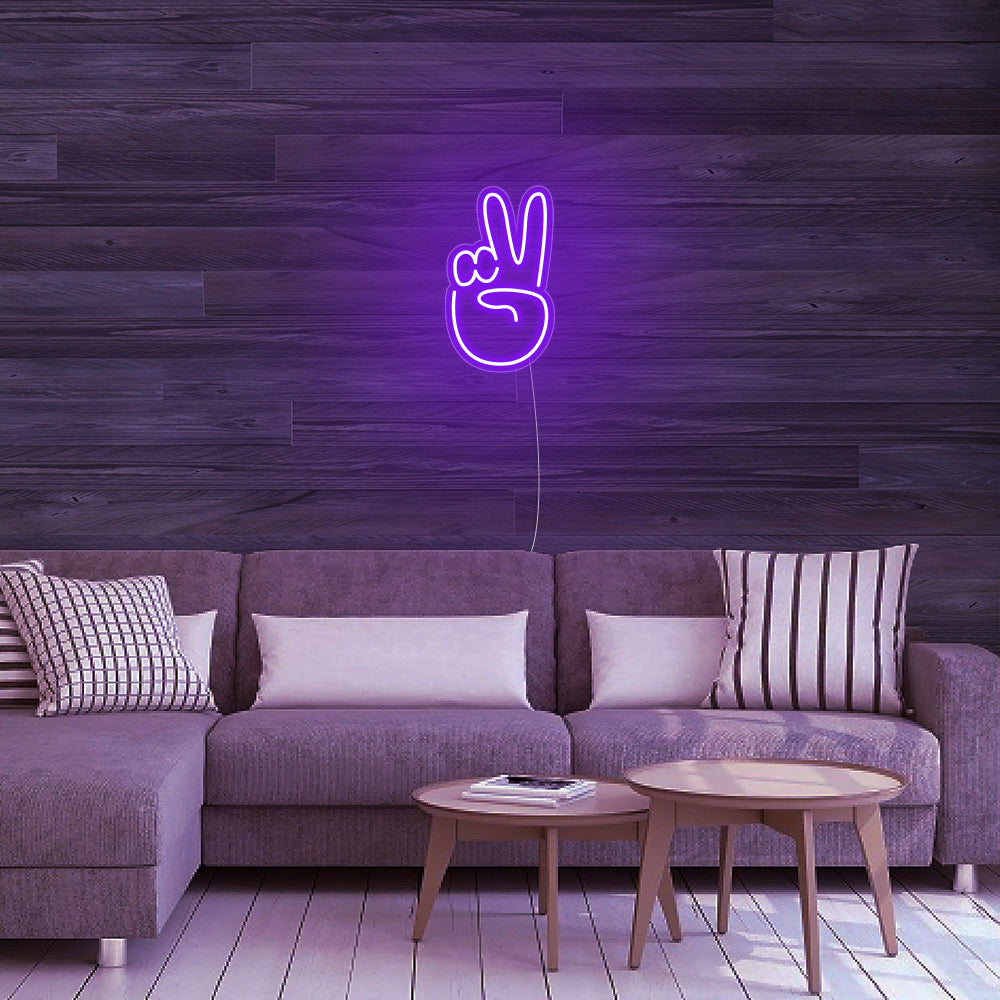 Mini Peace Sign Hand LED Neon Sign in Blue