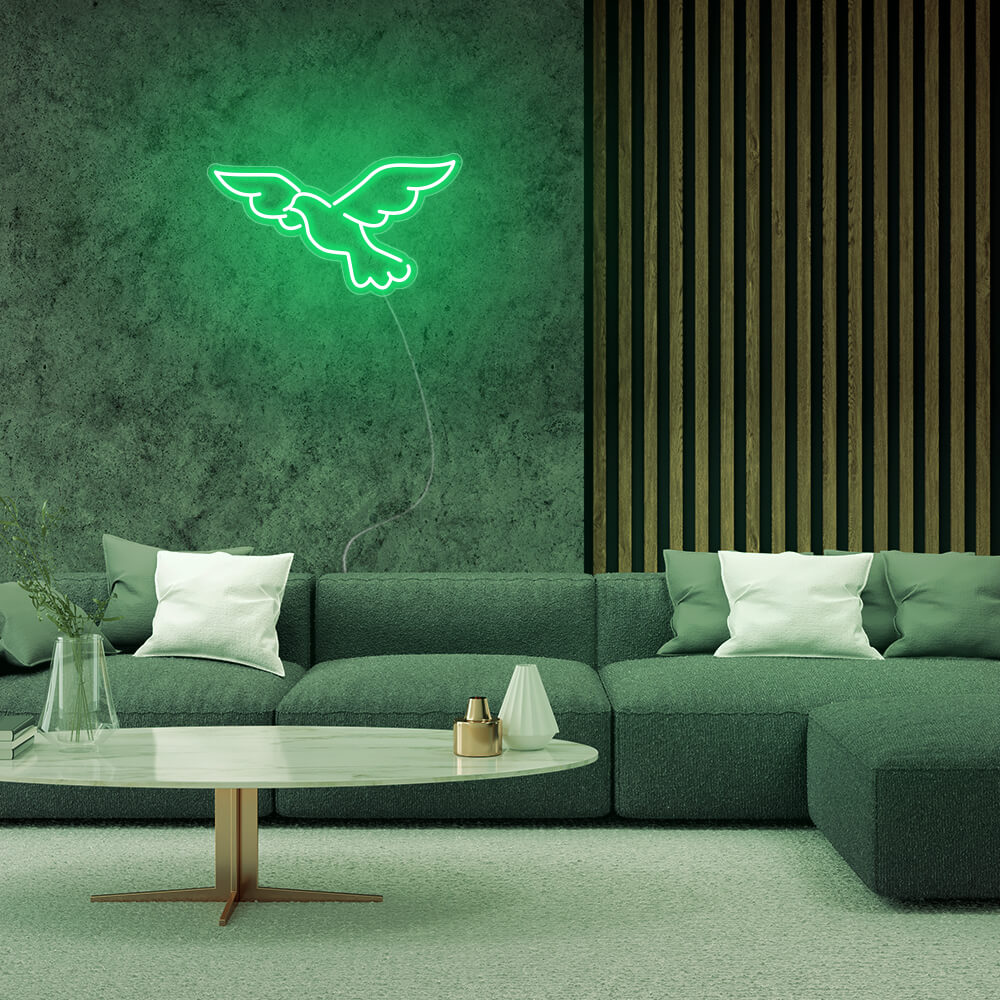Mini Pigeon Bird LED Neon Sign in Green