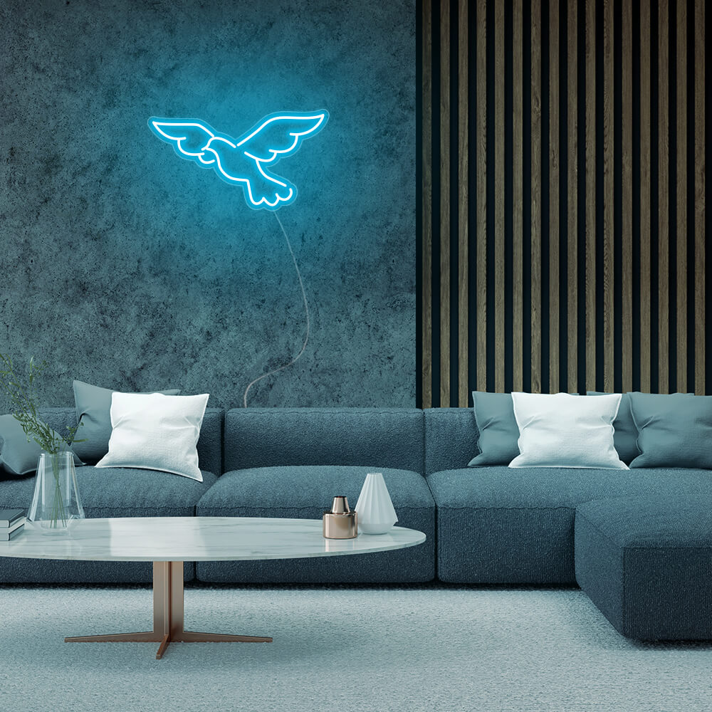 Mini Pigeon Bird LED Neon Sign in Ice Blue