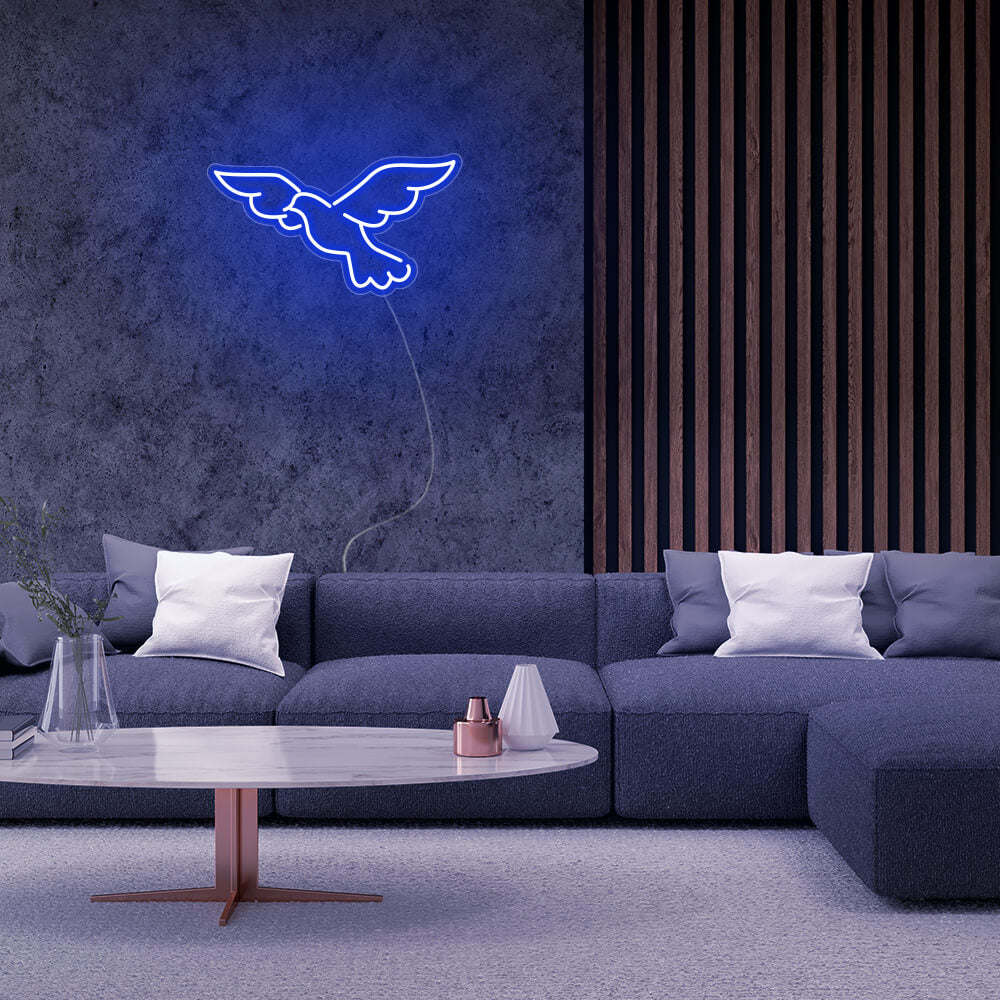 Mini Pigeon Bird LED Neon Sign in Blue