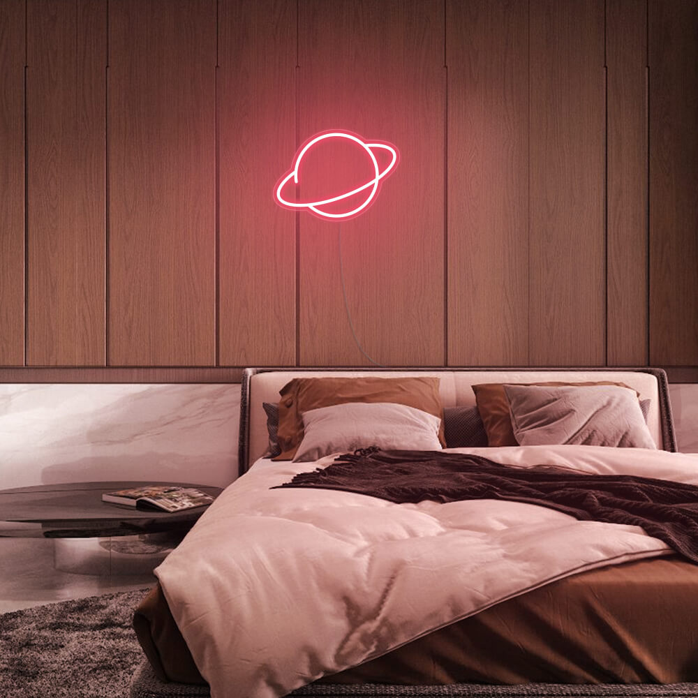 Mini Saturn Planet LED Neon Sign in Light Pink