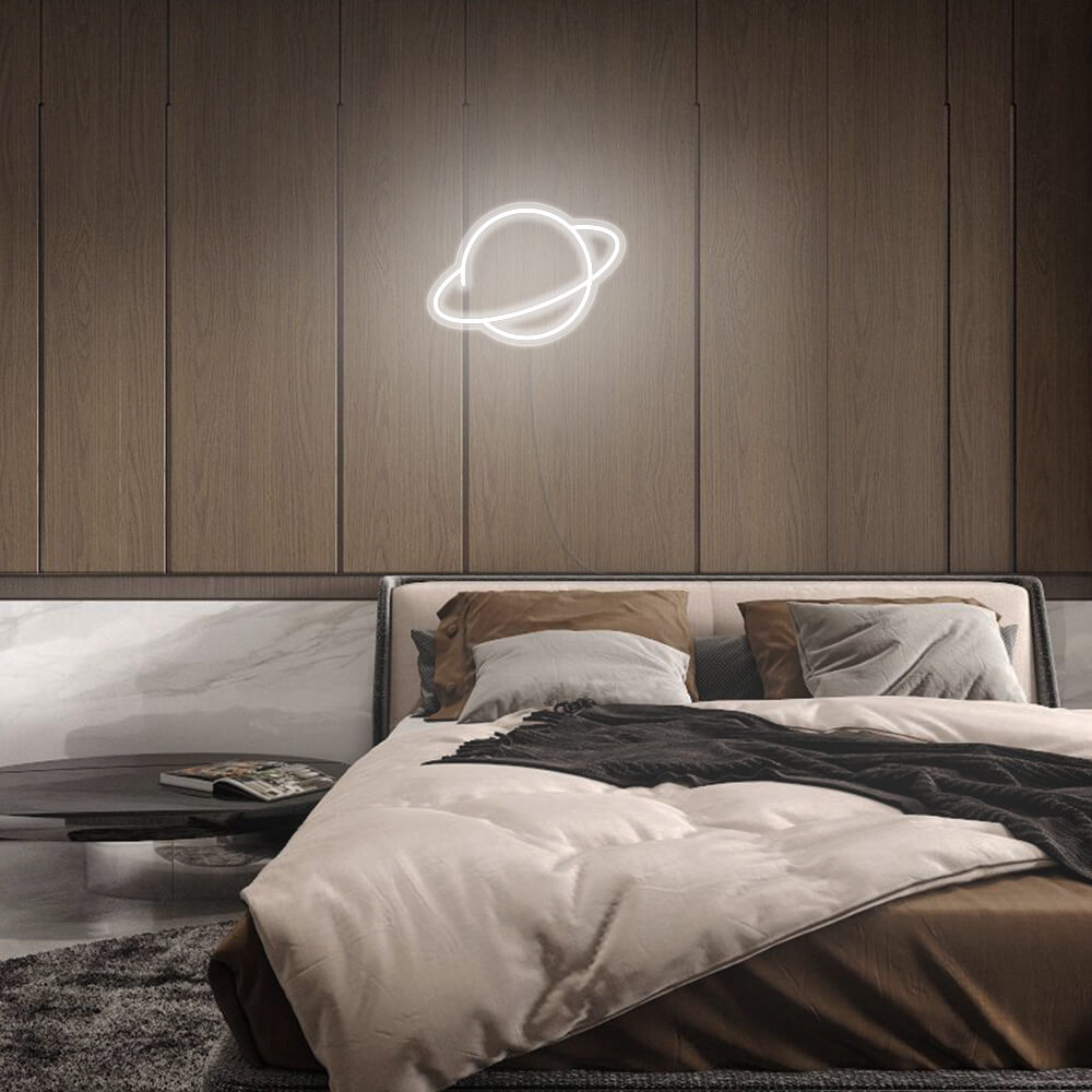Mini Saturn Planet LED Neon Sign in Cool White