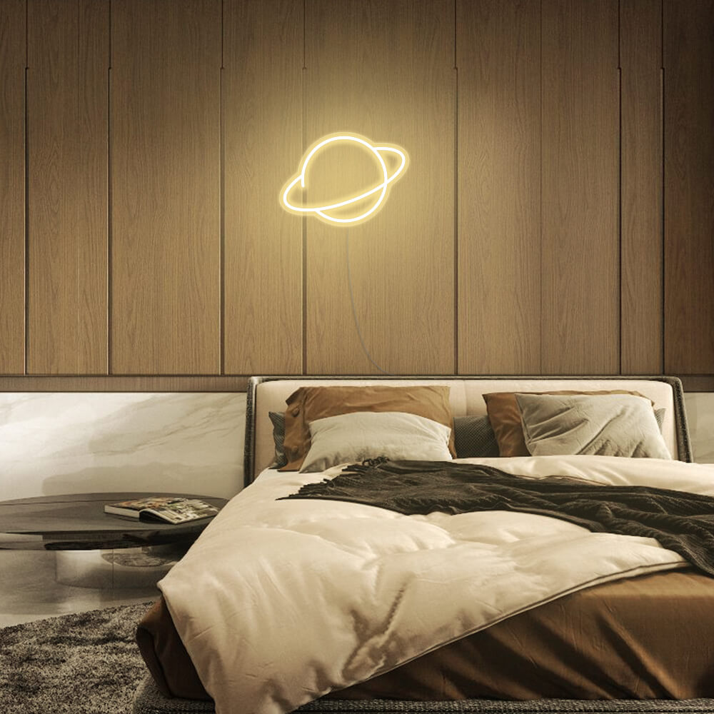 Mini Saturn Planet LED Neon Sign in Warm White