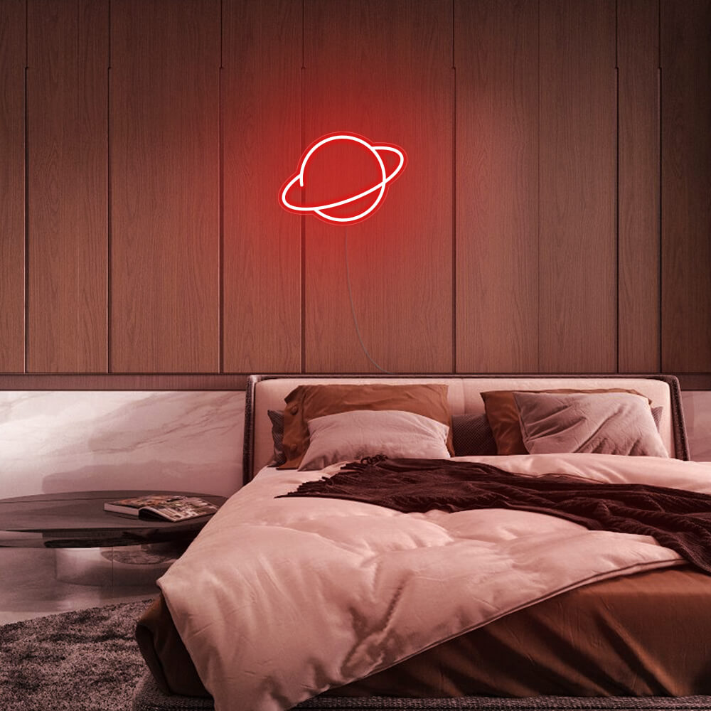 Mini Saturn Planet LED Neon Sign in Red