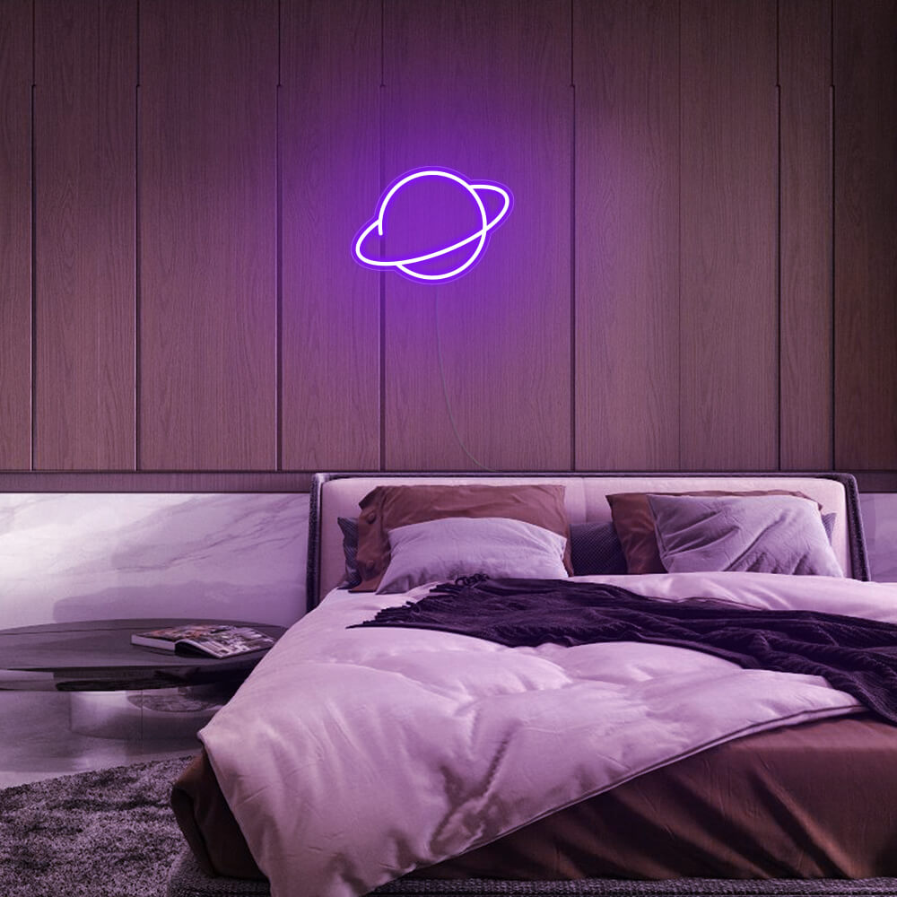 Mini Saturn Planet LED Neon Sign in Purple