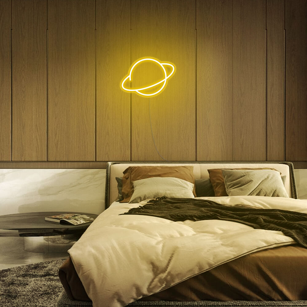 Mini Saturn Planet LED Neon Sign in Yellow
