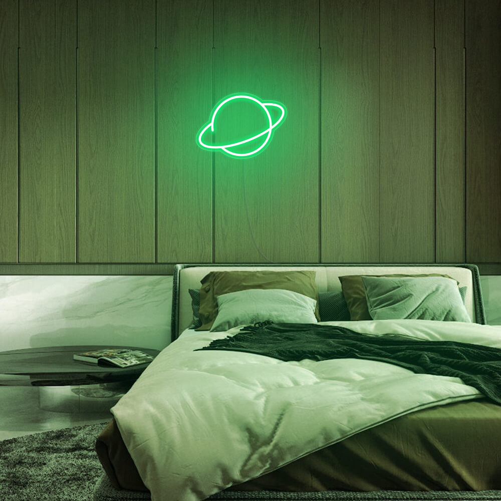 Mini Saturn Planet LED Neon Sign in Green